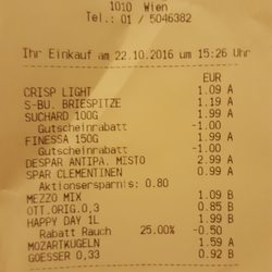 SPAR Gourmet - 1.09 for Wasa crackers, 0.99 for a bag of clementines, 1.99 for a bottle of juice, 1.59 for two Mozart balls, 1.19 for a wedge of Brie