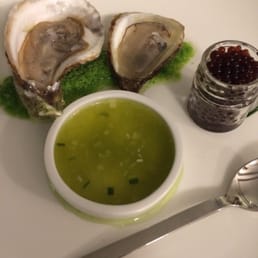 Malpaque oysters, cucumber and gin mignonette, sesame and coriander pearls. w/ Proviami San Martino "Glerra" Veneto, Italy NV Malpaque oysters, cucumber and gin mignonette, sesame and coriander pearls. w/ Proviami San Martino "Glerra" Veneto, Italy NV
