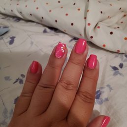 Gel manicure with powder dip on my natural nails. Pretty flower too!!! Love it!