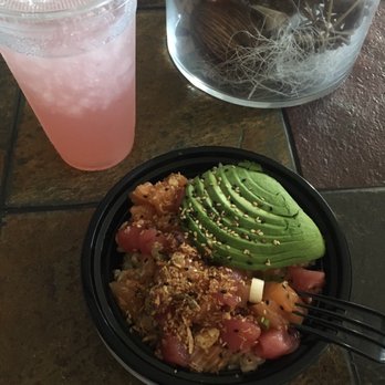 AhiPoki - Regular, brown rice, salmon, tuna, house sauce/splash of chili sauce, green onions, crispy onion, sesame seeds, and avocado! - Seafood Near Me - San Diego, California AhiPoki - Regular, brown rice, salmon, tuna, house sauce/splash of chili sauce, green onions, crispy onion, sesame seeds, and avocado! - Seafood Near Me - San Diego, California