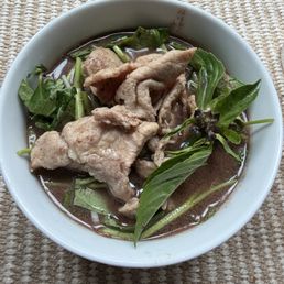 Half of the boat noodles for takeout Half of the boat noodles for takeout