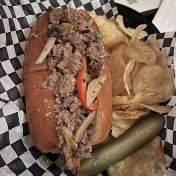 Nocturnem Draft Haus - Cheesesteak with chips and pickle - Bars Near Me - Bangor, Maine