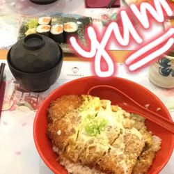 Nishimura - Chicken Katsu Don, Miso Soup and Hot Green Tea. My friend sitting across from me had the Salmon Maki, Beef Ramen and Tori Karage.