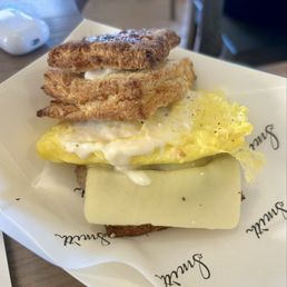 Sausage breakfast sandwich on a biscuit Sausage breakfast sandwich on a biscuit