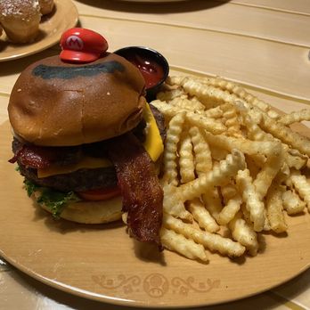 Toadstool Cafe - Mario burger. Lots of flavor in the burger. Meat cooked well. Always love fries - Cafes Near Me - Universal City, California Toadstool Cafe - Mario burger. Lots of flavor in the burger. Meat cooked well. Always love fries - Cafes Near Me - Universal City, California
