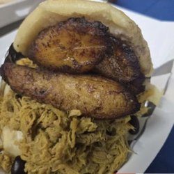 Special arepa with ripe plantains, black beans, and cheese
