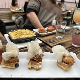 Chicken and Waffles brunch entree. Which is bite size & more of an appetizer. As is the French toast