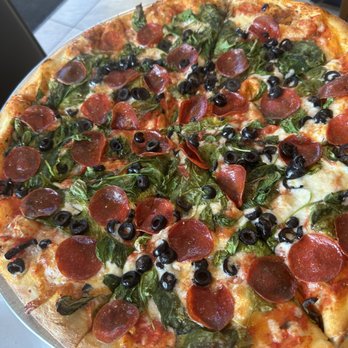D'Angelo's - Pizza  Pepperoni Spinach black olives. Omg so good - Pizza Near Me - Palm Beach Gardens, Florida