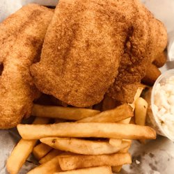Greene Street Diner - Flounder with hush puppies, French Fries and slaw.  7/12/2019 7pm