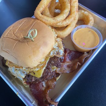 Bit Burger Knox - Morning After Burger!!  Delicious!  Onion rings from a bag was a little disappointing .... But that Burger! - Burgers Near Me - Knoxville, Tennessee