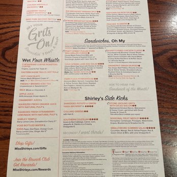 Miss Shirley's Cafe, Roland Park - Menu Page 2 April 11, 2023 - American Near Me - Baltimore, Maryland