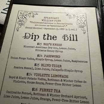 Speakeasy - Drink menu - New American Near Me - Pittsburgh, Pennsylvania