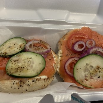 Gold Coast Bagel - Lox Sandwich on an everything bagel, add cucumber - Bagels Near Me - La Mesa, California Gold Coast Bagel - Lox Sandwich on an everything bagel, add cucumber - Bagels Near Me - La Mesa, California