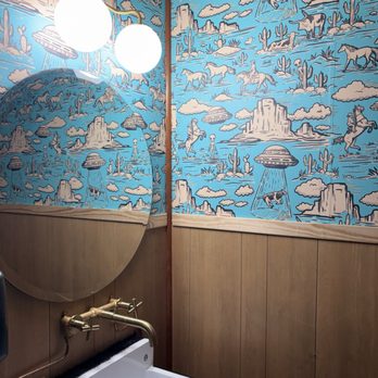 High Road Delica Texan - Good wallpaper in the bathroom!!! Sign of a good joint in my book. - Delis Near Me - Austin, Texas