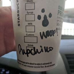 We asked for a puppacino. We got an artful cup to go with it. We asked for a puppacino. We got an artful cup to go with it.