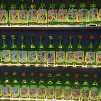 Chingu - Soju wall at the entrance - Tapas Bars Near Me - San Mateo, California