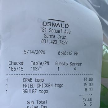 Oswald - The bill - New American Near Me - Santa Cruz, California Oswald - The bill - New American Near Me - Santa Cruz, California