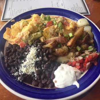 Azul Restaurant - The tomato avo scramble. Tons of black beans,  not enough potatoes for me. But quite delicious~ - Mexican Near Me - Mill Creek, Washington