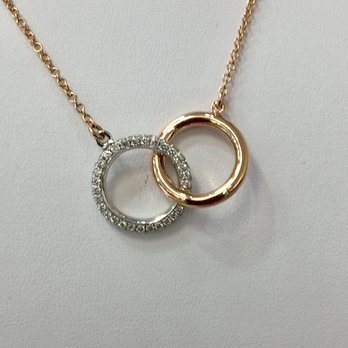 El Sol Jewelry - Another variation of the two circle necklace set in white and rose gold - Jewelry Near Me - Los Angeles, California El Sol Jewelry - Another variation of the two circle necklace set in white and rose gold - Jewelry Near Me - Los Angeles, California