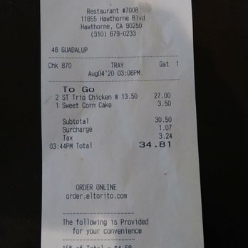 El Torito - Proof of ordered meals - Mexican Near Me - Hawthorne, California El Torito - Proof of ordered meals - Mexican Near Me - Hawthorne, California