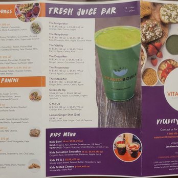 Vitality Bowls - Menu (Front) - Acai Bowls Near Me - Cambridge, Massachusetts