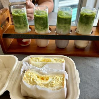 Vivot Craft Cafe - Fruit matcha flight: strawberry, guava, blueberry lavender, banana. & tamago sando - Bubble Tea Near Me - Fullerton, California