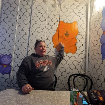 Little Noodle Spokane - Wife with Art Work - Asian Fusion Near Me - Spokane, Washington
