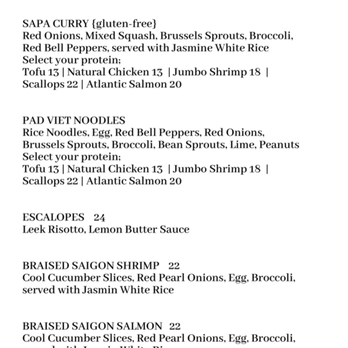 Colonial Kitchen & Bar - Menu (7 of 9). Dynamic entrees (2 of 2). - Vietnamese Near Me - Atlanta, Georgia Colonial Kitchen & Bar - Menu (7 of 9). Dynamic entrees (2 of 2). - Vietnamese Near Me - Atlanta, Georgia