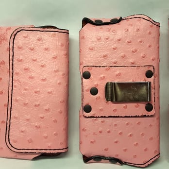 AGN Leather - Pink Ostrich Leather Pattern Mobile Phone Case - Leather Goods Near Me - New Castle, Delaware AGN Leather - Pink Ostrich Leather Pattern Mobile Phone Case - Leather Goods Near Me - New Castle, Delaware