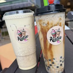 Kutie Cafe - Nitro cold brew with salted caramel cold foam and brown sugar milk tea