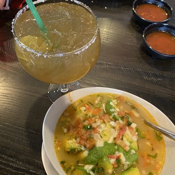 Lucianas Mexican Restaurant - Chicken soup, margarita, salsa and nacho chips - Mexican Near Me - Indianapolis, Indiana