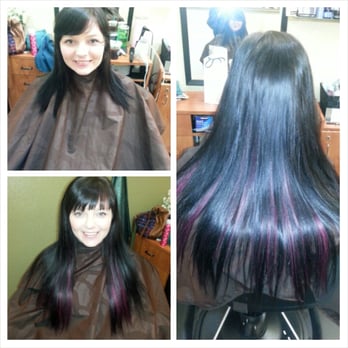 Headlines Salon - Before and After Emily worked her magic! Bangs trim and tape-in hair extensions (with some fun purple highlights). - Hair Salons Near Me - San Carlos, California Headlines Salon - Before and After Emily worked her magic! Bangs trim and tape-in hair extensions (with some fun purple highlights). - Hair Salons Near Me - San Carlos, California