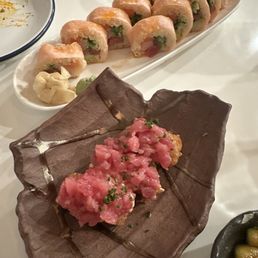 Crispy rice with blue fin tuna and TSY roll