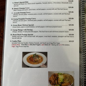 Simm Oriental Cuisine - a menu for a meal - Asian Fusion Near Me - Scappoose, Oregon