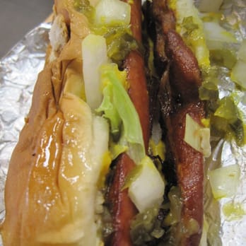 Five Guys - Bacon Dog w/Onions, Relish, Mustard - Burgers Near Me - San Diego, California