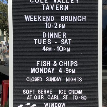 Cole Valley Tavern - Info sign - Cocktail Bars Near Me - San Francisco, California