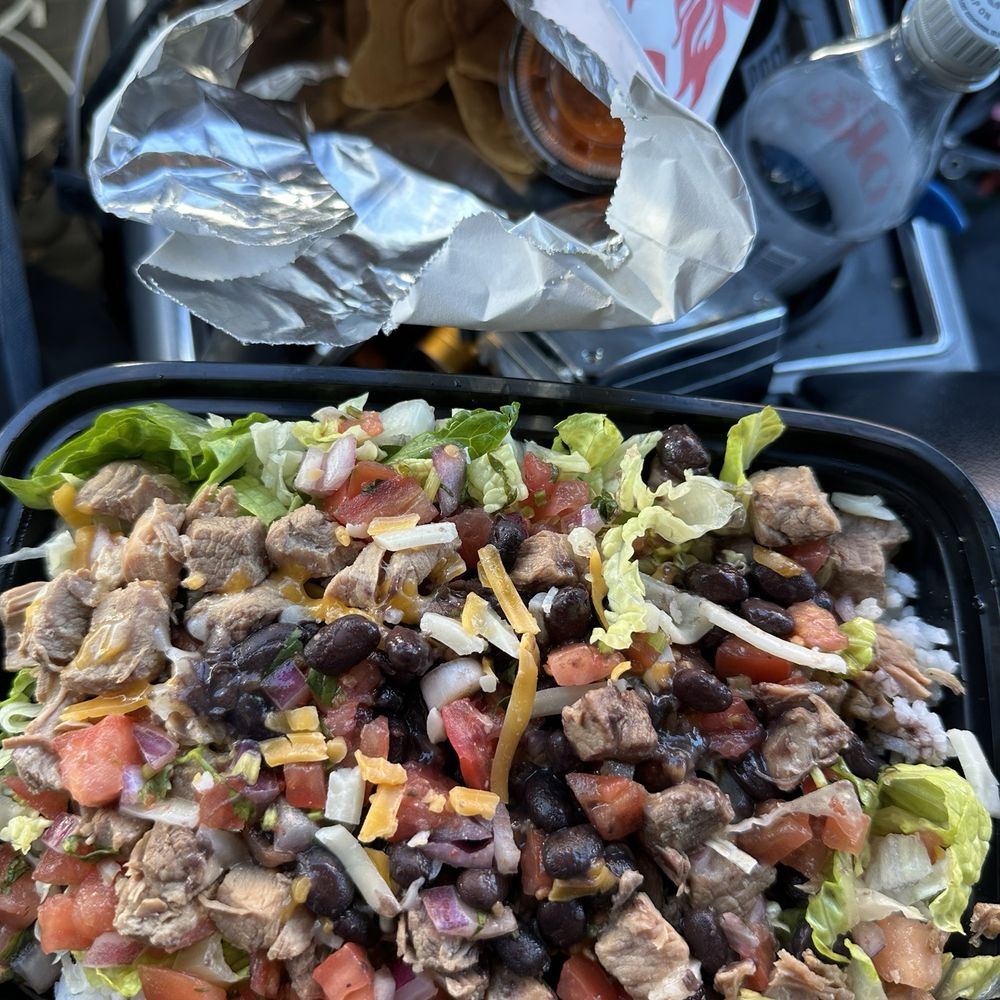 Carnitas Bowl, chips and Salsa and Chips!