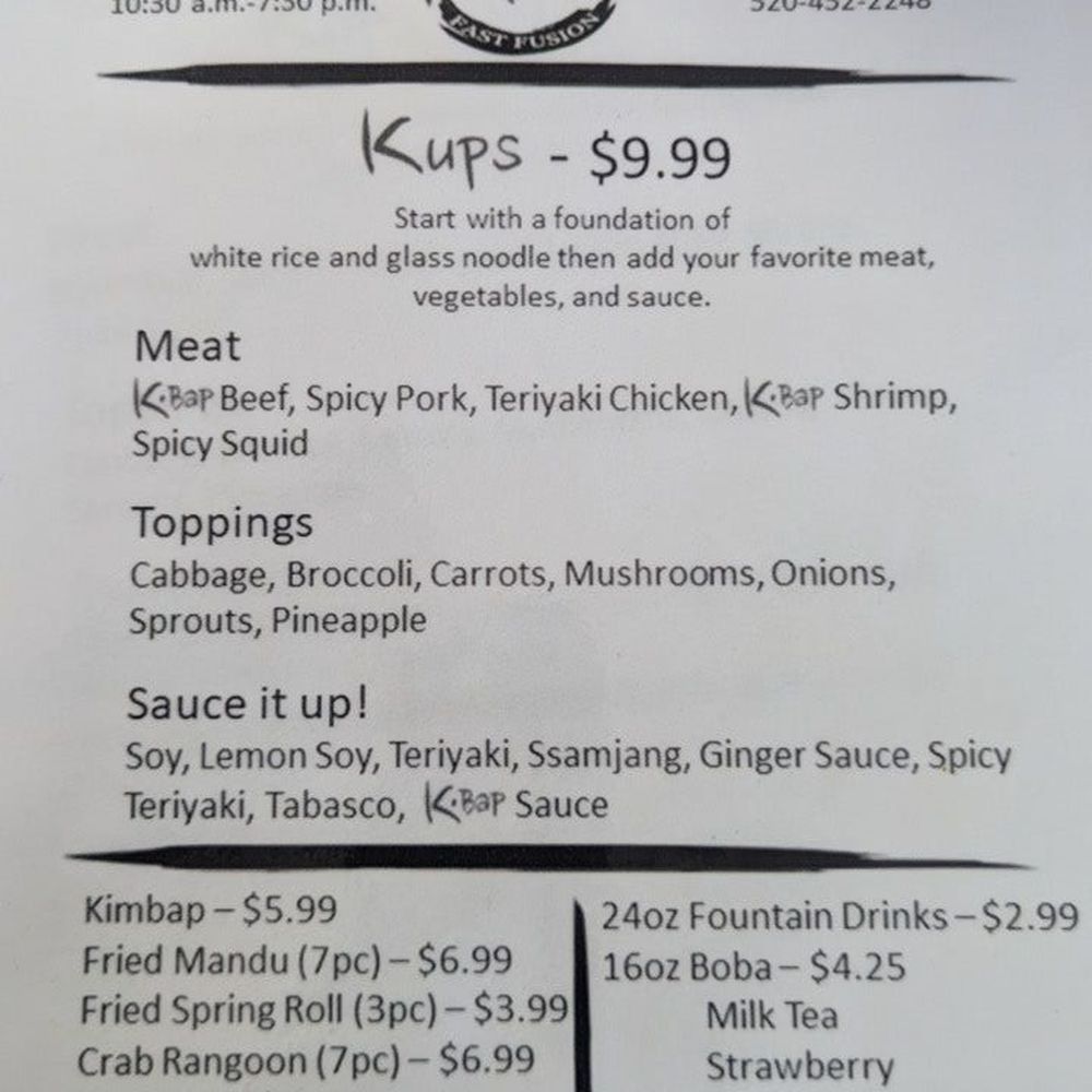 K-Bap Fast Fusion - Menu - Asian Fusion Near Me - Sierra Vista, Arizona