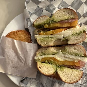 Blacklist Bagels - Caprese bagel and hash brown - Bagels Near Me - Grand Rapids, Michigan