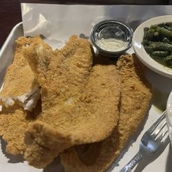 Irma Jean's Neighborhood Restaurant & Sports Bar - Fried Catfish with green beans.