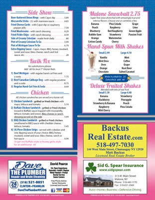 Menu photo 5 Bokies Drive In Malone, NY