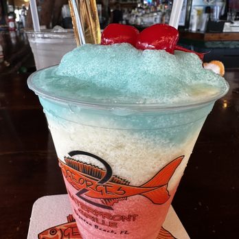 Two Georges Waterfront Grille - Memorial Day pina colada with rum floater. - Seafood Near Me - Boynton Beach, Florida Two Georges Waterfront Grille - Memorial Day pina colada with rum floater. - Seafood Near Me - Boynton Beach, Florida