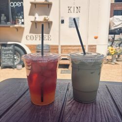 Kin Coffee Place - Hibiscus Lemonade and Iced Matcha Latte