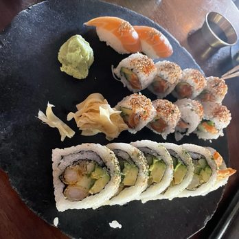 Sushi Row - Shrimp tempura and salmon roll. Salmon nigiri - Sushi Bars Near Me - Colorado Springs, Colorado