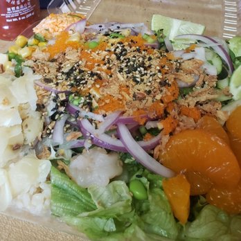 Big Eye Poke - Poke Bowl. Spicy crab, ahi tuna, salmon and shrimp with the works!!! - Poke Near Me - Corona, California Big Eye Poke - Poke Bowl. Spicy crab, ahi tuna, salmon and shrimp with the works!!! - Poke Near Me - Corona, California