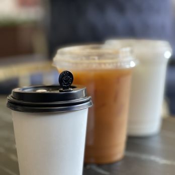 Sugar Browns - L to R: Lavender syrup cappuccino, Iced Americano, and Honey Lavender syrup Italian soda - Coffee & Tea Near Me - Lubbock, Texas