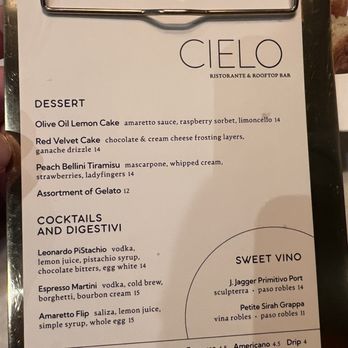 Cielo - dessert menu - Italian Near Me - Atascadero, California