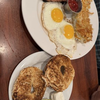 Factor's Famous Deli - Pastrami & Eggs with hash browns and bagel and cream cheese - Delis Near Me - Los Angeles, California Factor's Famous Deli - Pastrami & Eggs with hash browns and bagel and cream cheese - Delis Near Me - Los Angeles, California