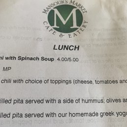 Lunch menu