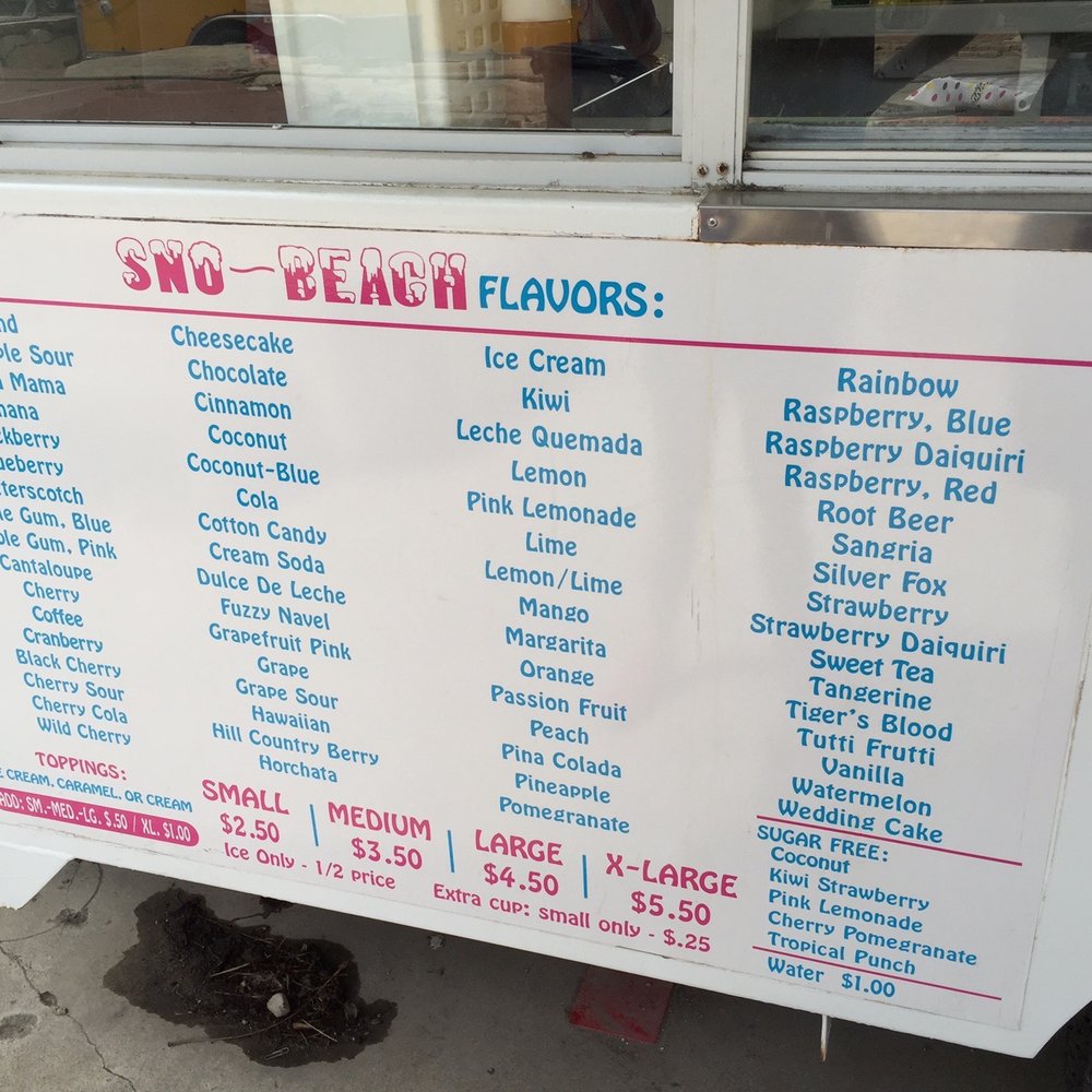 Sno-Beach - Flavors and Pricing - Shaved Ice Near Me - Austin, Texas